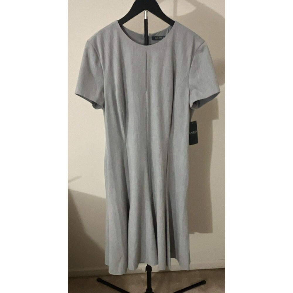 Lauren Ralph Lauren Gray Solid Round Neck Short Sleeve Long Business Dress 16